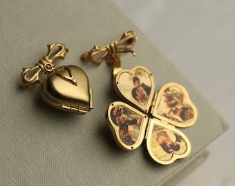 Broche de medallón de foto, medallón plegable con imágenes, pasador de ramo conmemorativo, broche grabado personalizado, medallón de corazón personal, BROCHE F&F