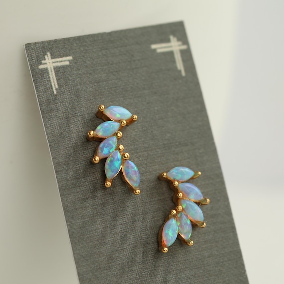 Opal Stud Earrings, Turquoise Opal Earrings, Blue Opal Wing
