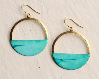 Turquoise Blue Hoop Earrings, Aqua Earrings, Handmade, Sea Green Ocean, Thoughtful Gift Idea for Friends Girlfriends TURQUOISE HOOP EARRINGS