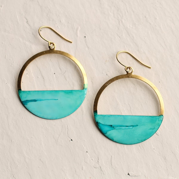 Turquoise Blue Hoop Earrings, Aqua Earrings, Handmade, Sea Green Ocean, Thoughtful Gift Idea for Friends Girlfriends TURQUOISE HOOP EARRINGS