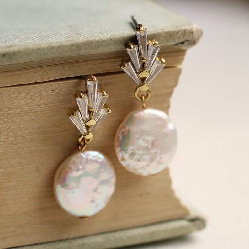 Art Deco Earrings, Pearl Earrings, Bridal Jewelry, Bridesmaids, Freshwater Pearl Earrings, Weddings, 1920s Earrings, PEARL WITH CC P0ST image 6