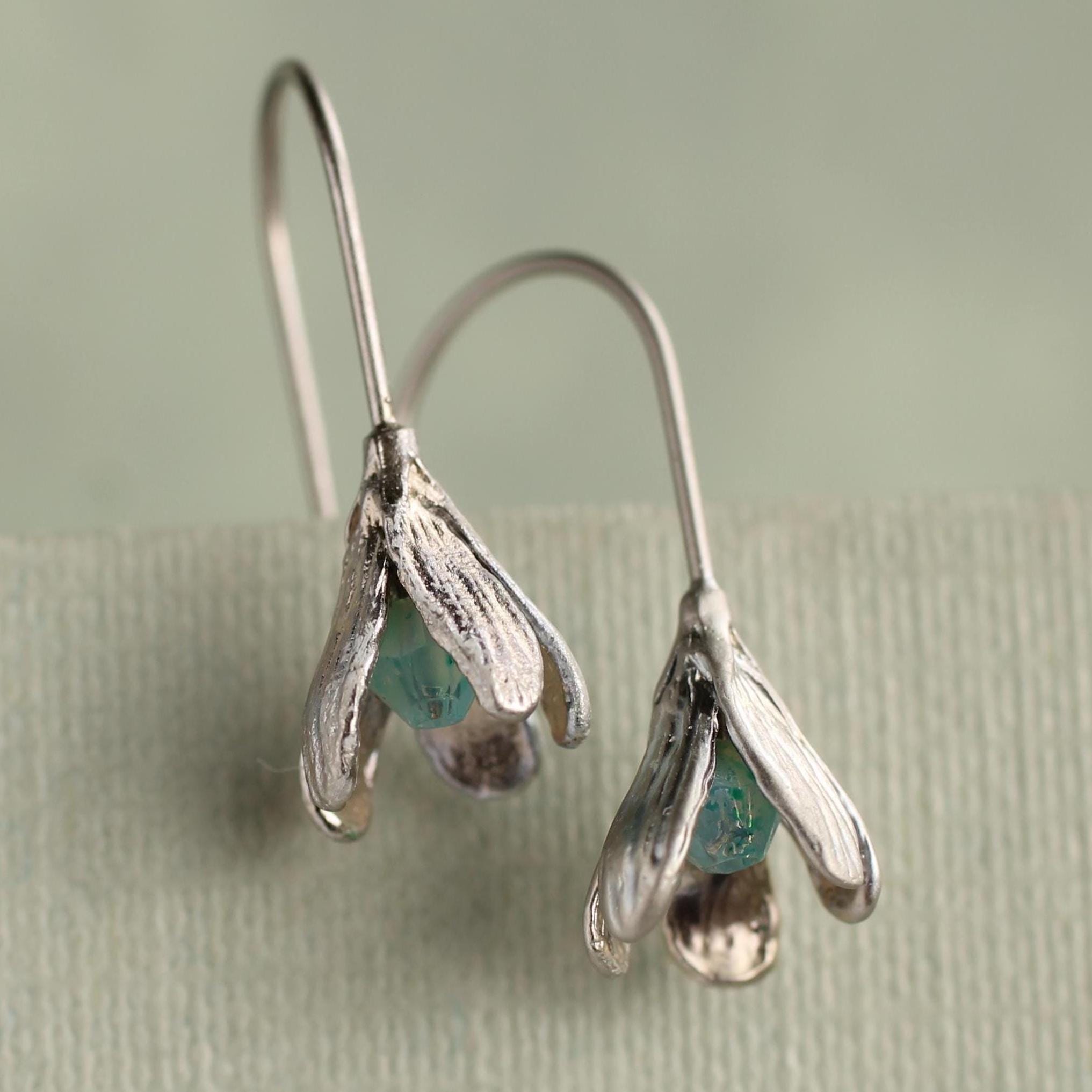 Snowdrop Opal Earrings: Gold or Silver Flower Jewelry, Spring Gift