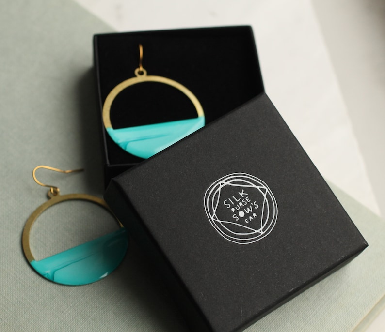 Turquoise Blue Hoop Earrings, Aqua Statement Earrings, Real Gold Leaf, Sea Green Ocean, Kintsugi Gift Idea, TURQ KINTSUGI HOOP image 6