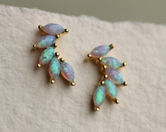 Opal Stud Earrings, Turquoise Opal Earrings, Blue Opal Studs, Wing Earrings, Delicate Earrings, October Birthstone Earrings, OPAL WING STUDS