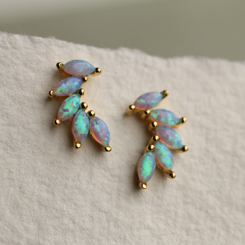 Opal Stud Earrings, Turquoise Opal Earrings, Blue Opal Studs, Wing Earrings, Delicate Earrings, October Birthstone Earrings, OPAL WING STUDS image 1