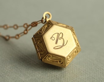 Hexagon Locket Halskette mit Fotos: Personalisiertes Medaillon mit Gravur, LKGP-13
