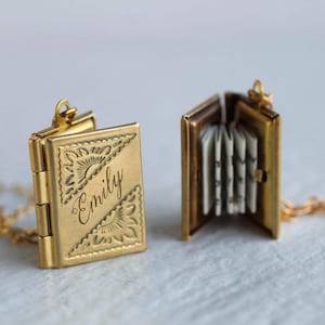 Personalized Book Locket Photo Necklace: Literary Gift with Hidden Message  LKGP-12