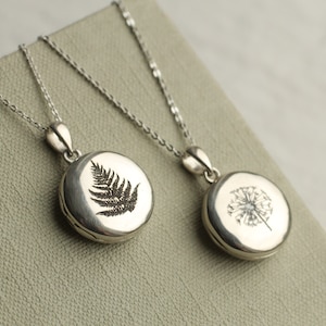 925 Sterling Silver Locket Necklace with Photos, Genuine Silver Locket, Personalised Photo Necklace, 925 Sterling Round, FERN LEAF LOCKET image 5