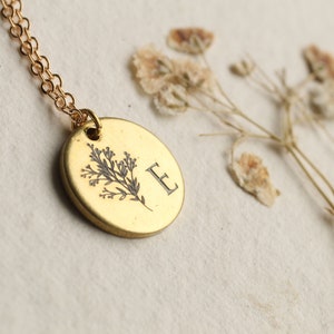 Wildflower Initial Necklace, Gold Bridesmaid Necklace, Flower Girl Pendant, Personalized Name Necklace, Engraved Locket, WILDFLOWER NECKLACE