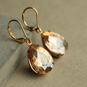 Vintage Champagne Teardrop Earrings: Swarovski Crystal Bridal Jewelry