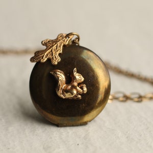 Squirrel Locket, Squirrel Necklace, Autumn Jewelry, Acorn Necklace, Woodland Jewelry, Gift for Autumn, October Birthday, SQUIRREL LOCKET image 8