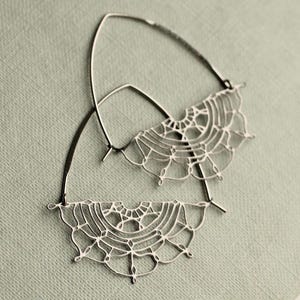 Silver Lace Flower Hoop Earrings: Bohemian Chandelier Style