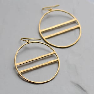 Large Gold Hoop Earrings, Architectural Jewelry, Geometric Modernist Earrings, Gift for Best Friend, Statement Hoops