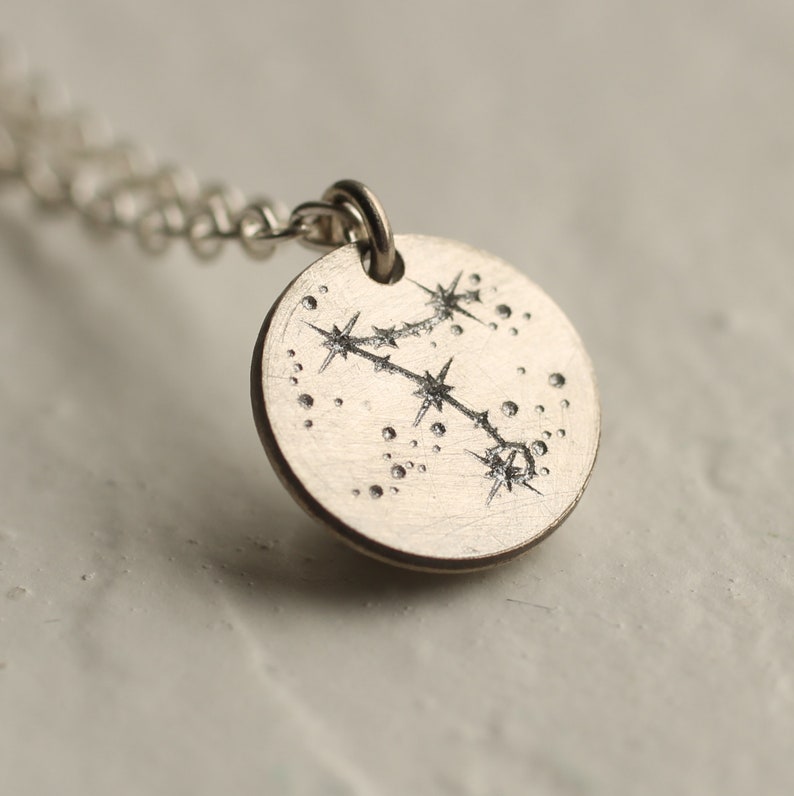 Sterling Silver Zodiac Star Sign Necklace, Tiny Charm Necklace, Personalised Constellation Gift, Astrology Jewelry Gift, TINY ZODIAC DISC image 4