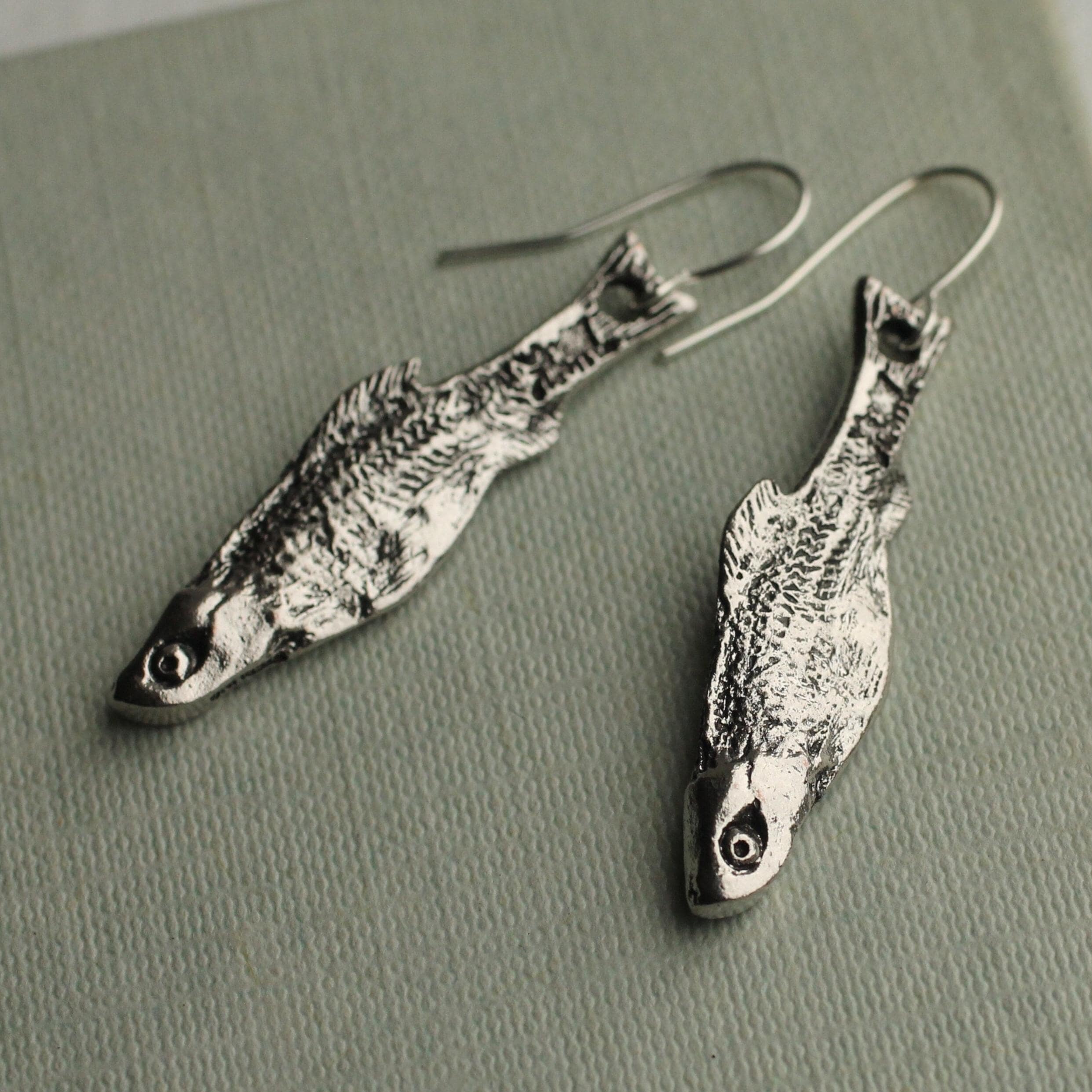 Silver Sardine Fish Earrings: Realistic Fish Jewelry