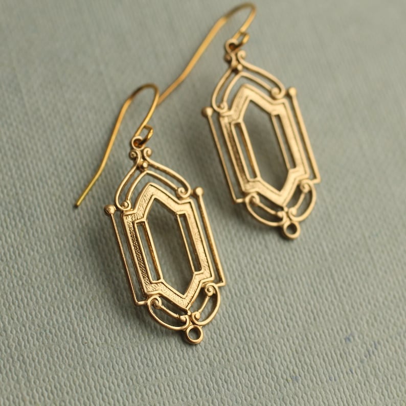 Gold Art Deco Earrings, 1920s Earrings, Geometric Chandelier Earrings, Every Day Brass Vintage Earrings, Gold Drop Earrings, GOLDEN GATE image 3