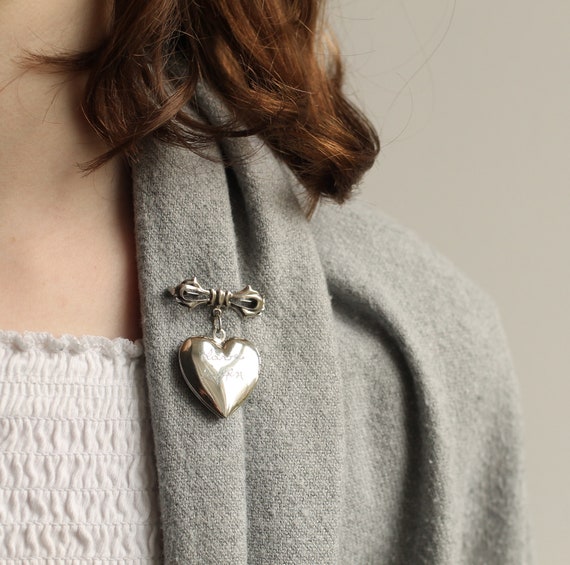 Silver Locket Brooch Pin With Photos Personalized Heart Brooch