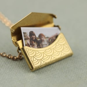 Personalisierte Umschlag Locket Halskette mit Fotos, Goldmessing Benutzerdefinierte Foto Anhänger, LKGP-25