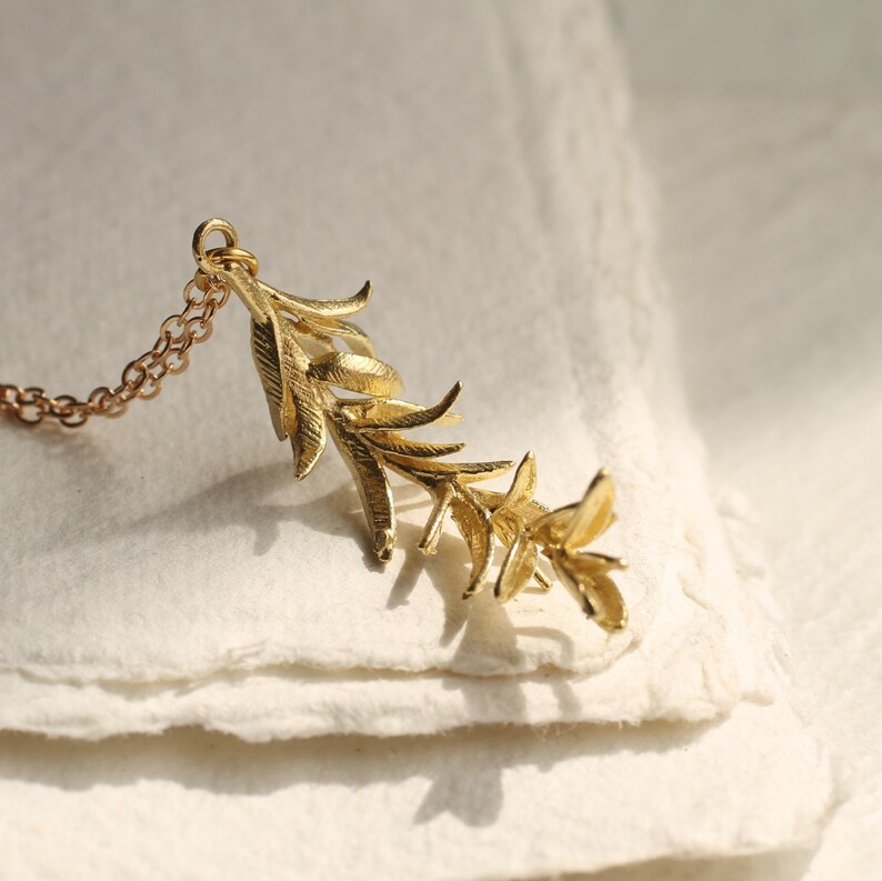 Rosemary Leaf Necklace Gold Botanical Wildflower Necklace Etsy