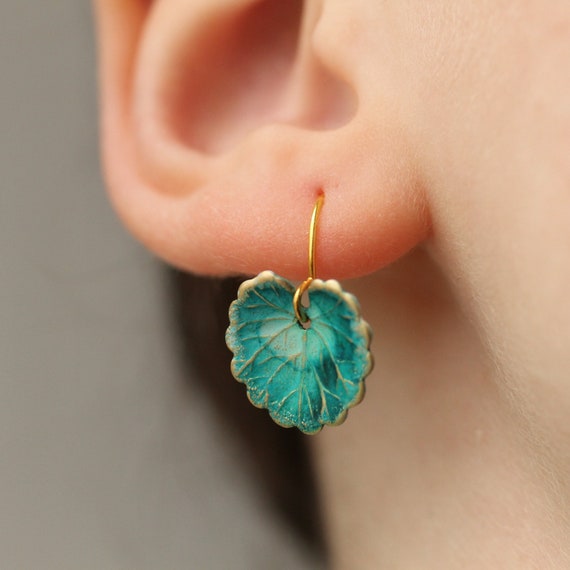 Large Silver Leaf Earrings Turquoise Stone 925 sterling hooks & Tibetan  silver | eBay