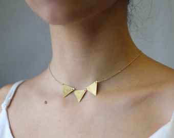 Triangle Choker Necklace, Bunting Necklace, Geometric Gold Necklace, Vintage Brass Choker, Art Deco Egyptian Military Necklace TRIO BUNTING