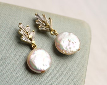 Art Deco Earrings, Pearl Earrings, Bridal Jewelry, Bridesmaids, Freshwater Pearl Earrings, Weddings, 1920s Earrings, PEARL WITH CC P0ST