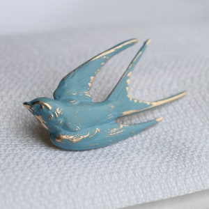 Swallow Bird Brooch, Sky Blue Bird, Bluebird Brooch, Pin Badge Cornflower Blue 1950S Fifties Retro Brooch, DUSKY BIRD BROOCH ral image 2