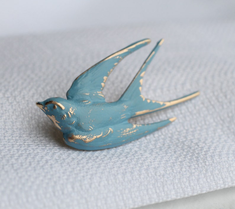 Swallow Bird Brooch, Sky Blue Bird, Bluebird Brooch, Pin Badge Cornflower Blue 1950S Fifties Retro Brooch, DUSKY BIRD BROOCH ral image 2
