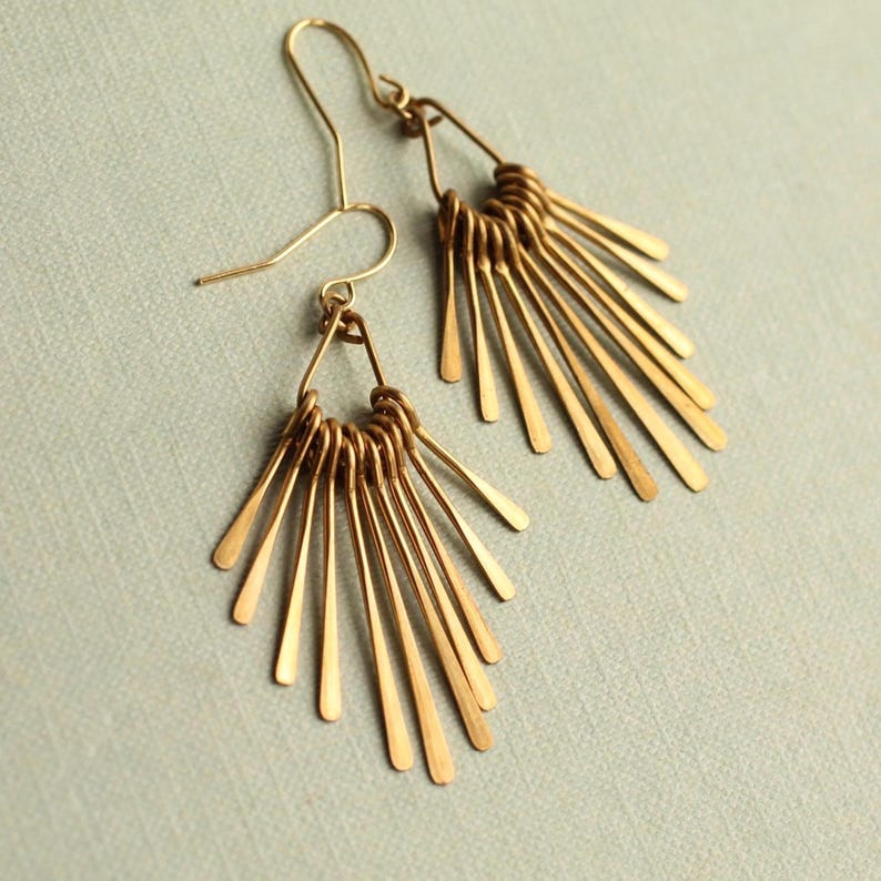 Gold Fringe Earrings: Statement Chandelier Brass Earrings for Party, Art Deco Jewelry image 2