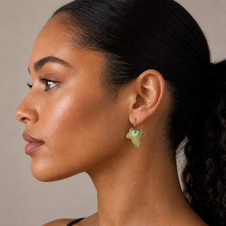 Olive Green Leaf Earrings: Bohemian Jewelry for Autumn Fall image 2