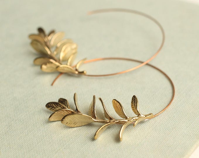 Botanical Leaf Hoop Earrings: Gold or Silver Rosemary Jewelry