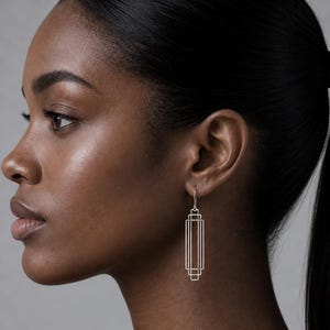 Art Deco Silver Drop Earrings: Architectural Geometric Minimalist Jewelry