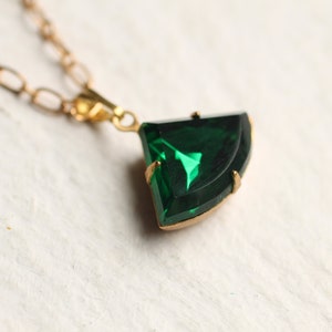 Emerald Green Art Deco Pendant, Jewel Fan Necklace, Matching Earrings May Birthstone, Emerald Gift, May Birthday, EMERALD DECO NECKLACE image 2