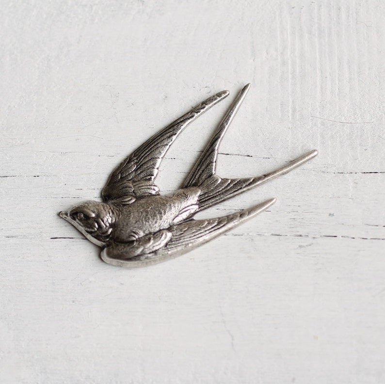Broche de pájaro golondrina... Gorrión antiguo vintage de plata, BROCHE DE PÁJARO DE PLATA imagen 3