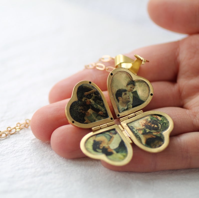 Collar de medallón de fotos, medallón de corazón personalizado, regalo personalizado para el día de la madre, collar grabado en oro, medallón de collar conmemorativo, F&F imagen 4