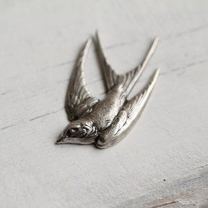 Swallow Bird Brooch... Silver Vintage Antique Sparrow SILVER image 2