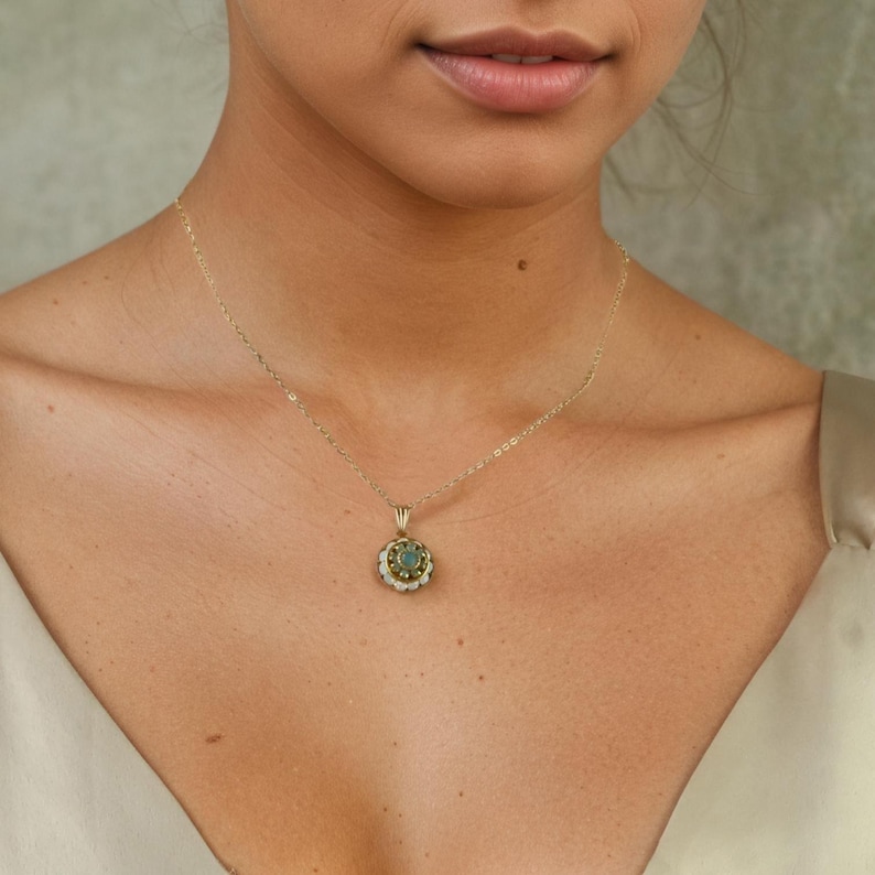 Vintage Turquoise Opal Necklace: Antique 1920s Art Deco Bridal Jewelry image 3