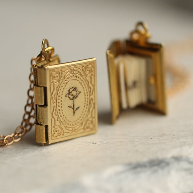 Personalized Book Locket Necklace With Photos Initial Locket Etsy