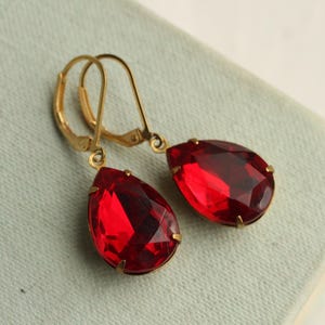 Ruby Red Teardrop Jewel Earrings: Scarlet Festive Winter Drop Earrings