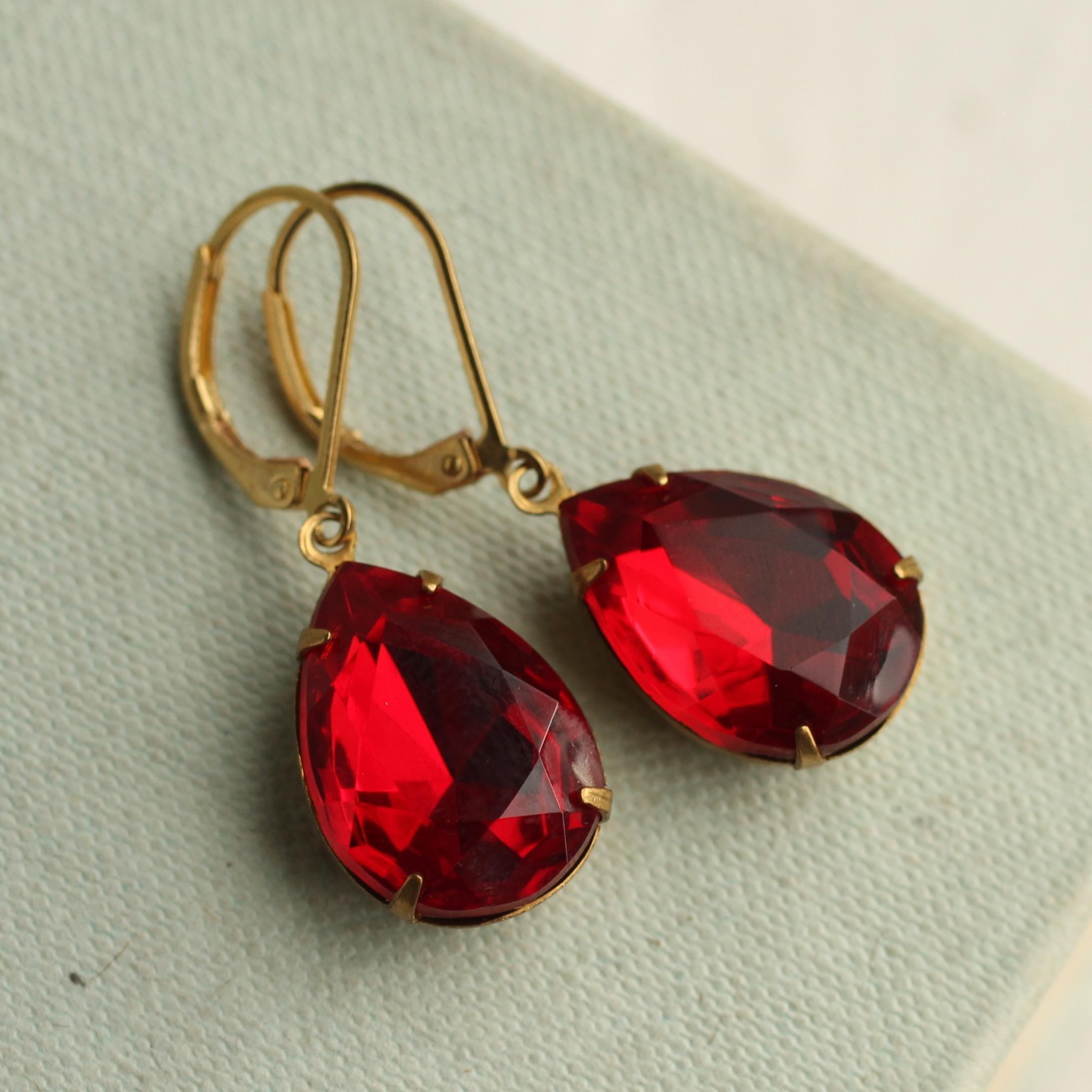 Ruby Red Teardrop Jewel Earrings: Scarlet Festive Winter 