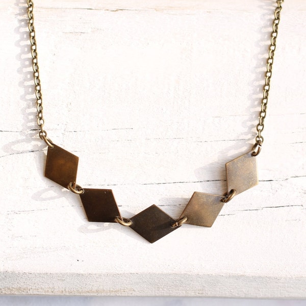 Diamond Bunting Necklace... Vintage Brass Gold Geometric Pendant