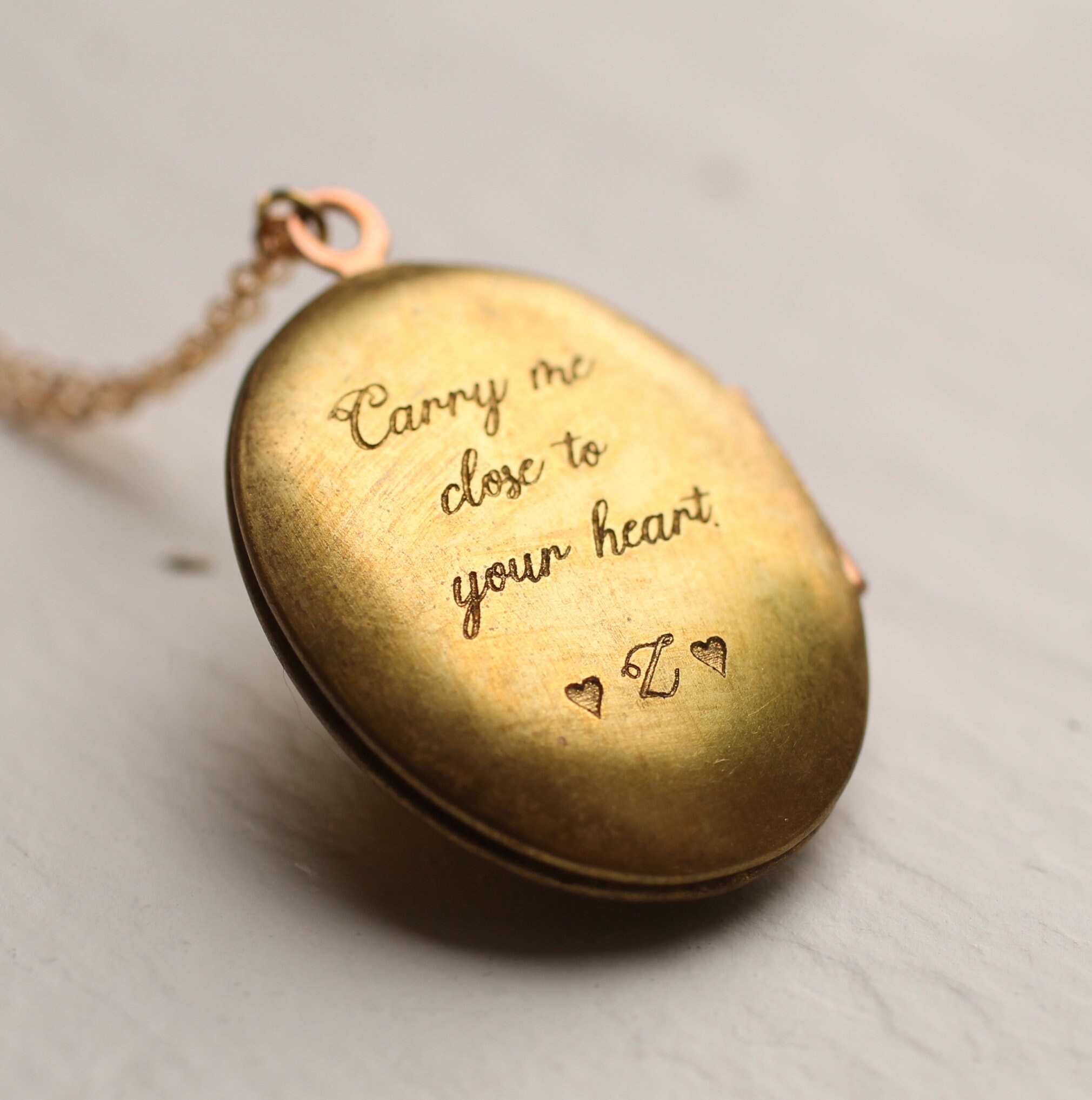 Vintage Locket with Photos, Oval Gold Locket, Engraved, Simple Neckla…