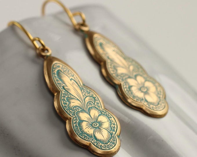 Victorian Turquoise Floral Earrings: Art Nouveau Forget Me Not Jewelry