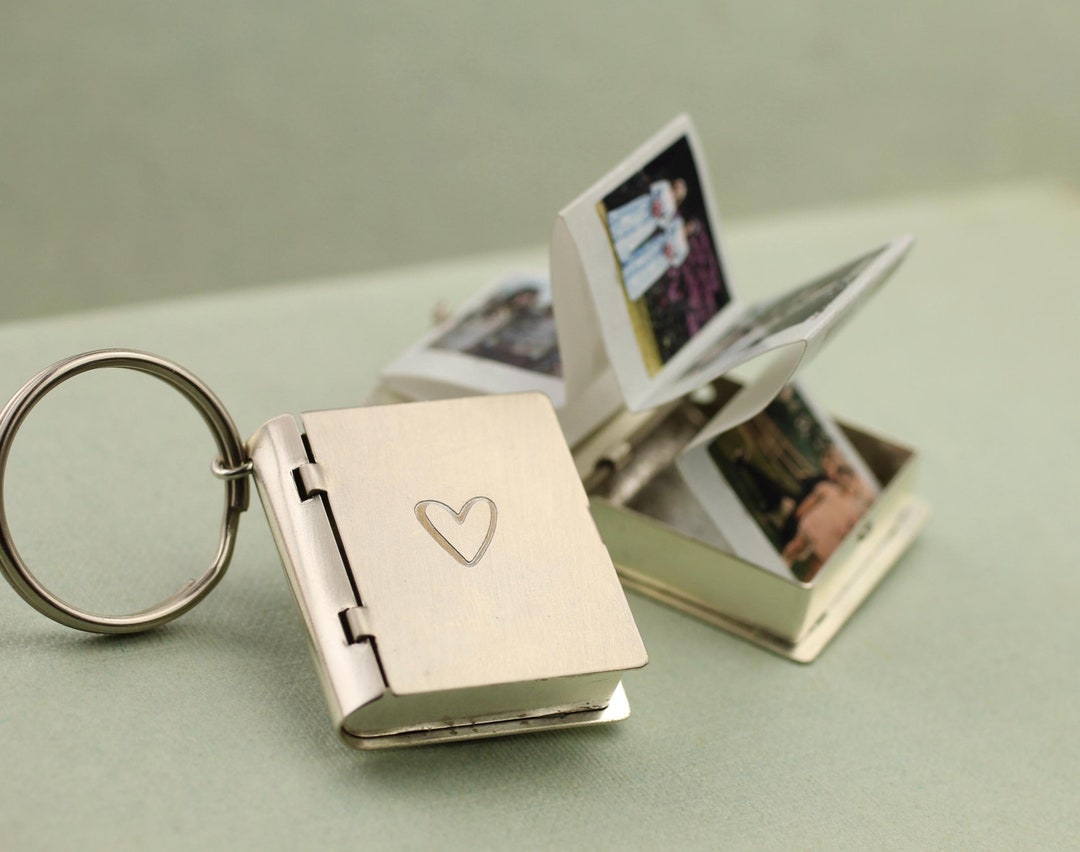 Personalized Photo Album Keyring: Silver Polaroid Locket, Engraved Gift ...