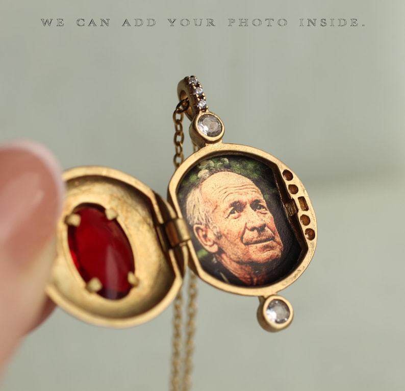 Personalized Antique Sapphire Locket Necklace: Engraved Vintage Brass Locket With Photos, LKGP-125 image 3