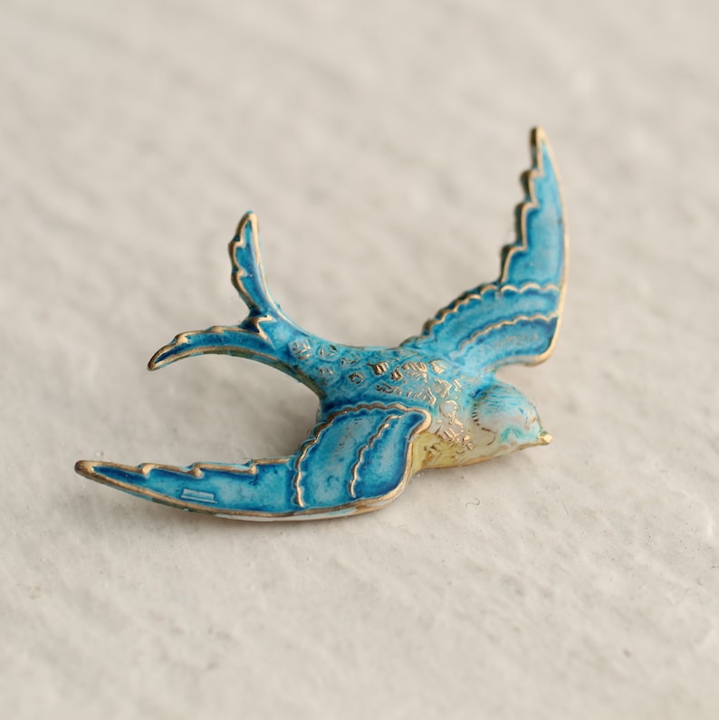 Swallow Bird Brooch, Sky Blue Bird, Bluebird Brooch, Pin Badge Cornflower Blue 1950S Fifties Retro Brooch, BLUE BIRD BROOCH image 7