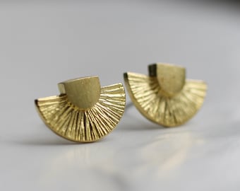 Art Deco Stud Earrings, Deco Post Earrings, Gold Stud Earrings, Egyptian Revival, Twenties 20s Jewelry, Vintage Earrings, GOLD DECO STUDS