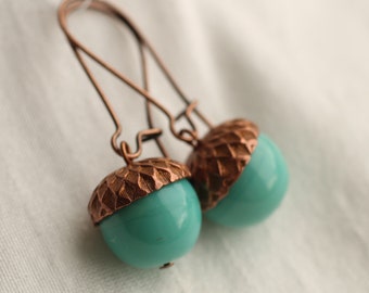 Boucles d'oreilles gland, Boucles d'oreilles gland turquoise, Bijoux pour l'automne, Boucles d'oreilles d'automne, Boucles d'oreilles feuille de chêne, BOUCLES D'OREILLES GLAND TURQUOISE