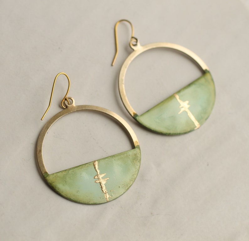 Olive Green Hoop Earrings, Kintsugi Gold Earrings, Kintsugi Gift, Thoughtful Gift Idea for Friends Girlfriends KINTSUGI HOOP image 5