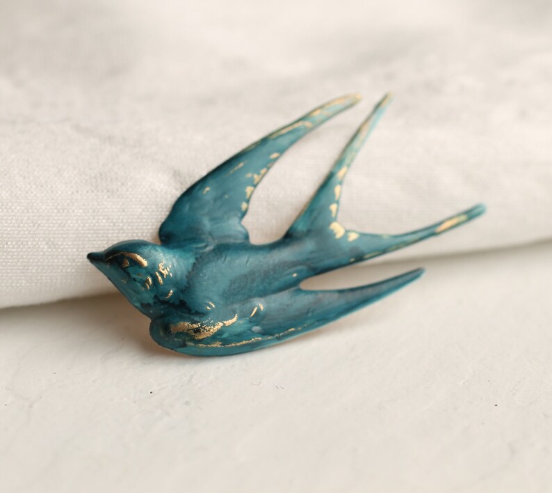 Swallow Bird Brooch, Navy Blue Bird, Bluebird Brooch, Pin Badge Airforce Blue 1950S Fifties Retro Brooch, NAVY BIRD BROOCH image 1